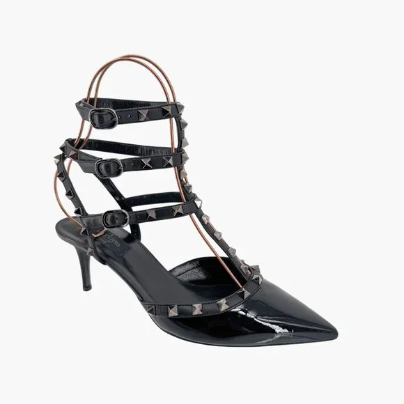 Valentino Rockstud Black Patent Leather Caged Strappy Pumps Heels Size 40 US 10 - Picture 8 of 13